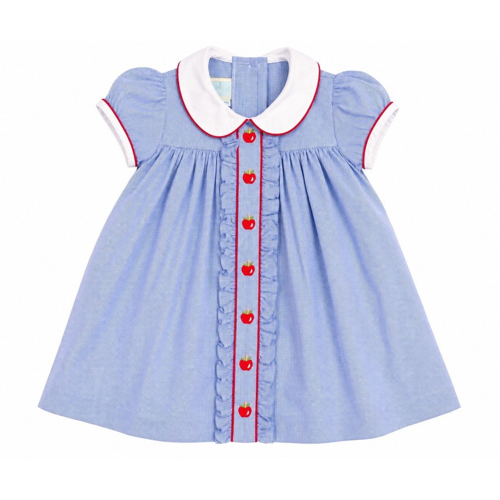 Little English Dress 24M Blue Gingham Apple Peter Pan Back to School Preppy